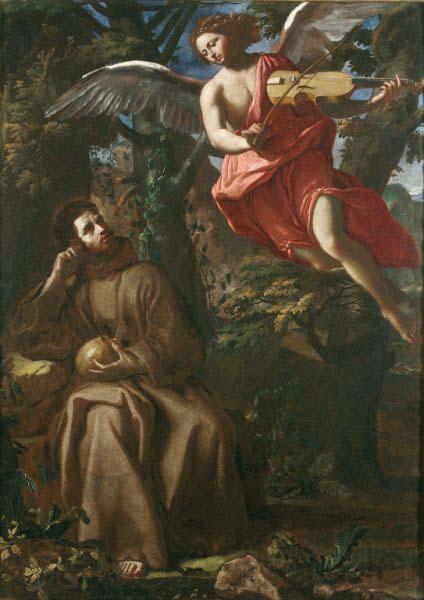 Francesco Cozza Saint Francis consoled by an Angel Spain oil painting art